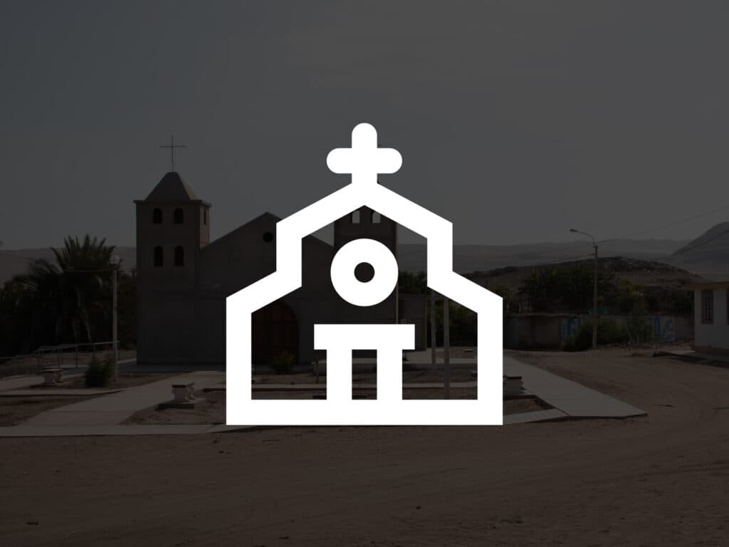 En grafisk symbol av en kyrka.