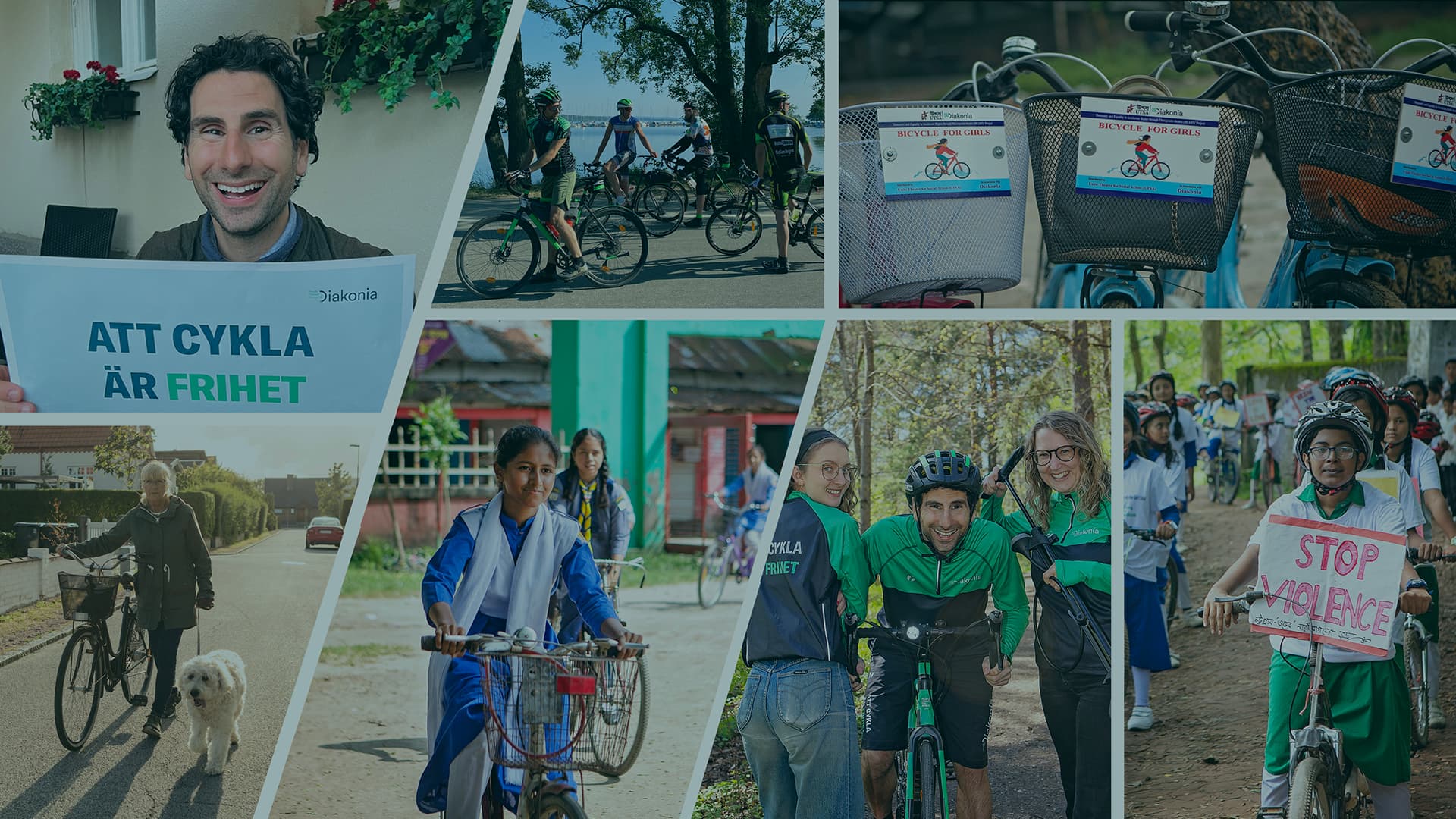 Ett kollage med olika bilder av människor som cyklar.