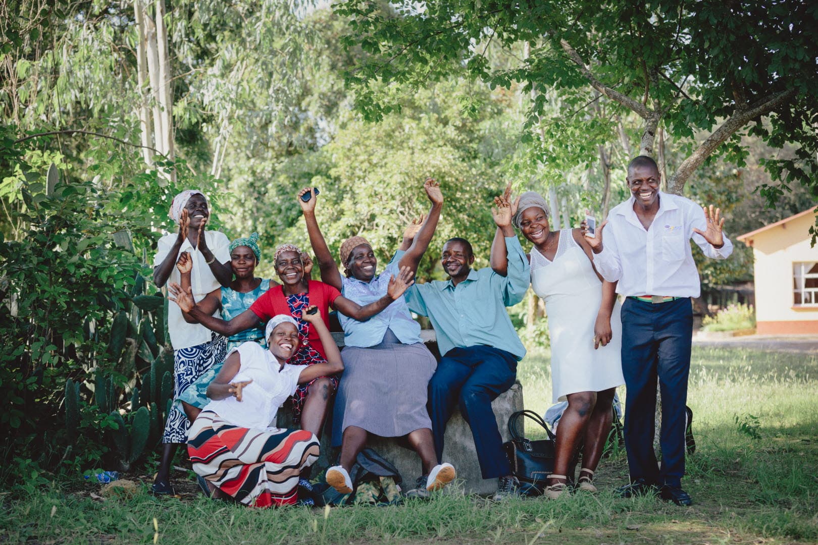 A group of people laughing.