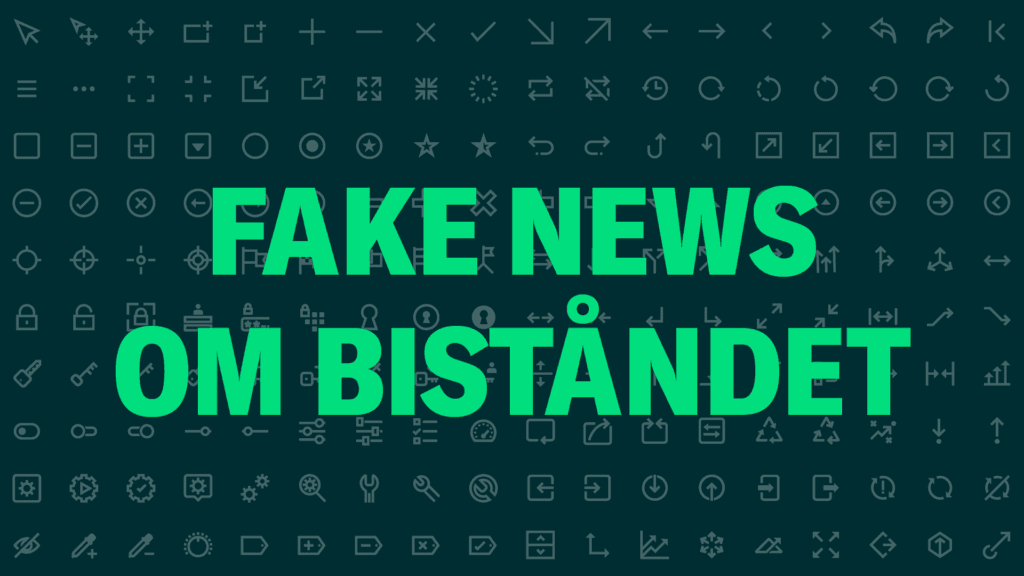 Fake News om biståndet med ikoner i bakgrunden