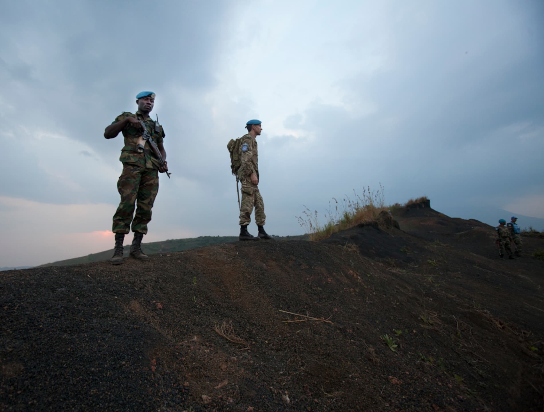 MONUSCO peacekeepers on Munigi hill at dusk , Goma, the 11th of June 2013.   © MONUSCO/Sylvain Liechti