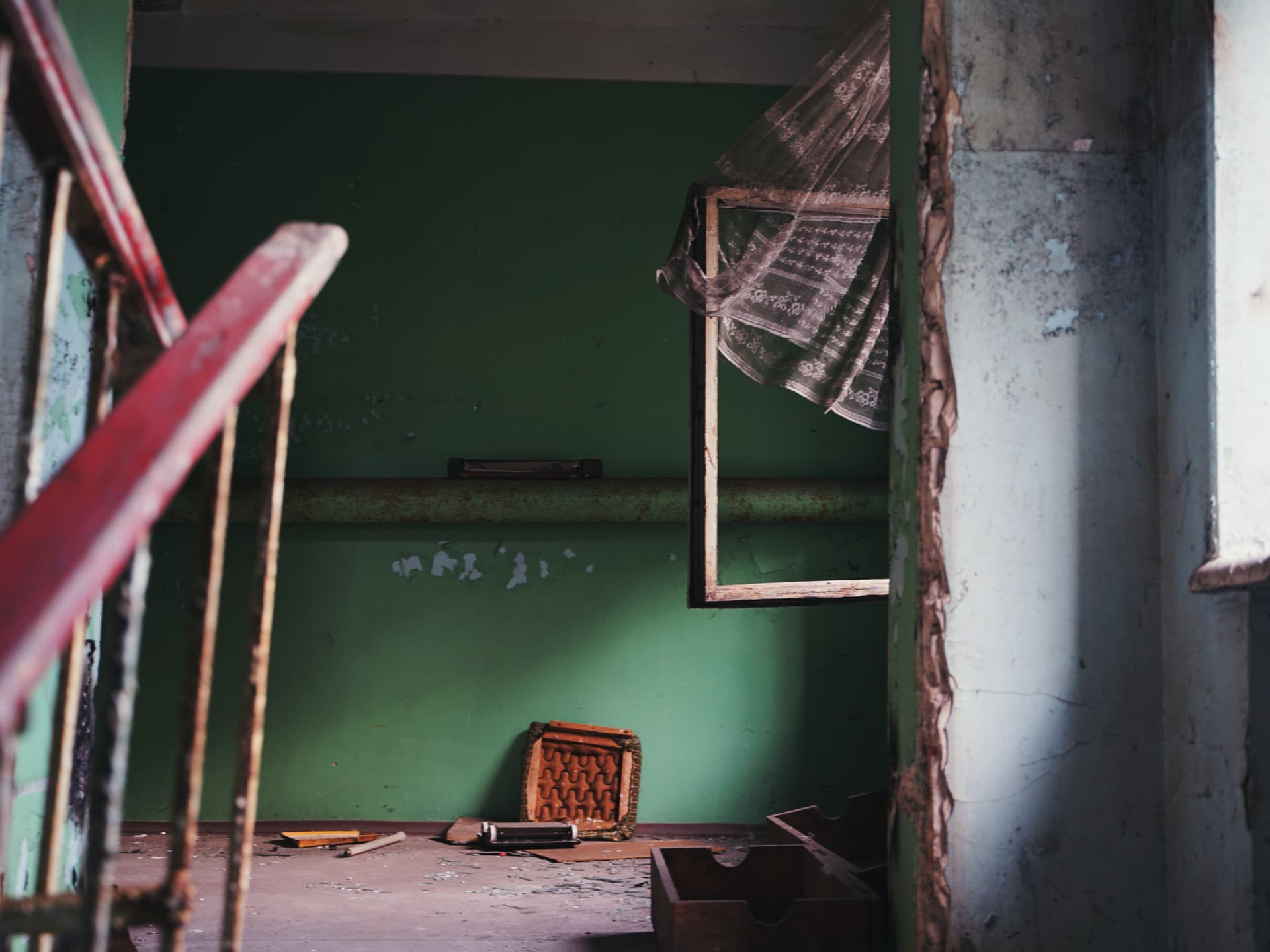 Items in a destroyed building in Donetsk, eastern Ukraine.