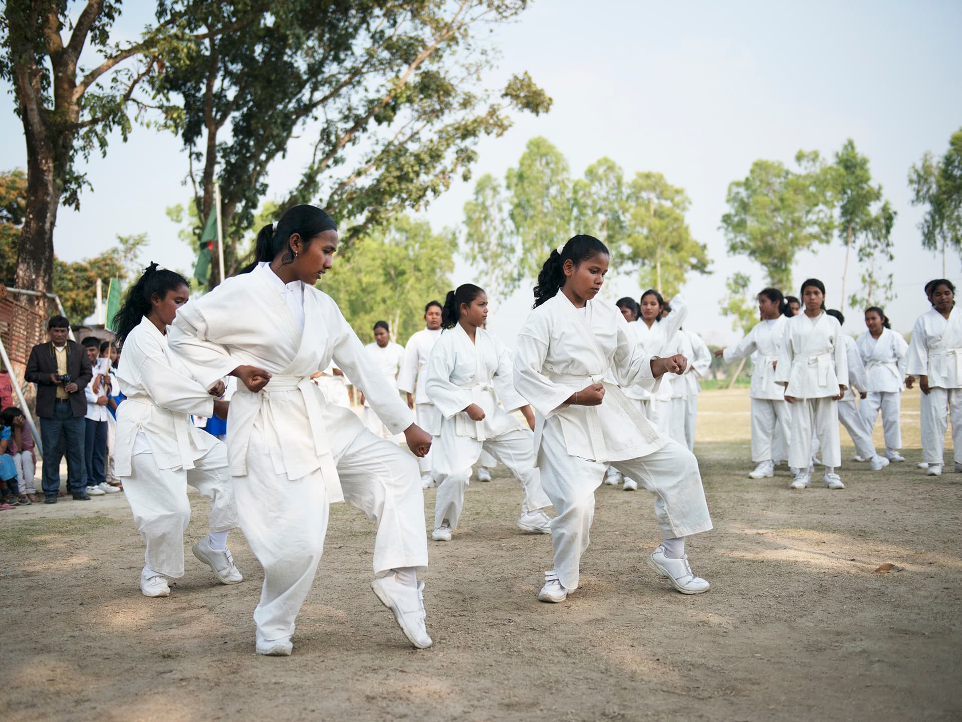 Girls doing karate