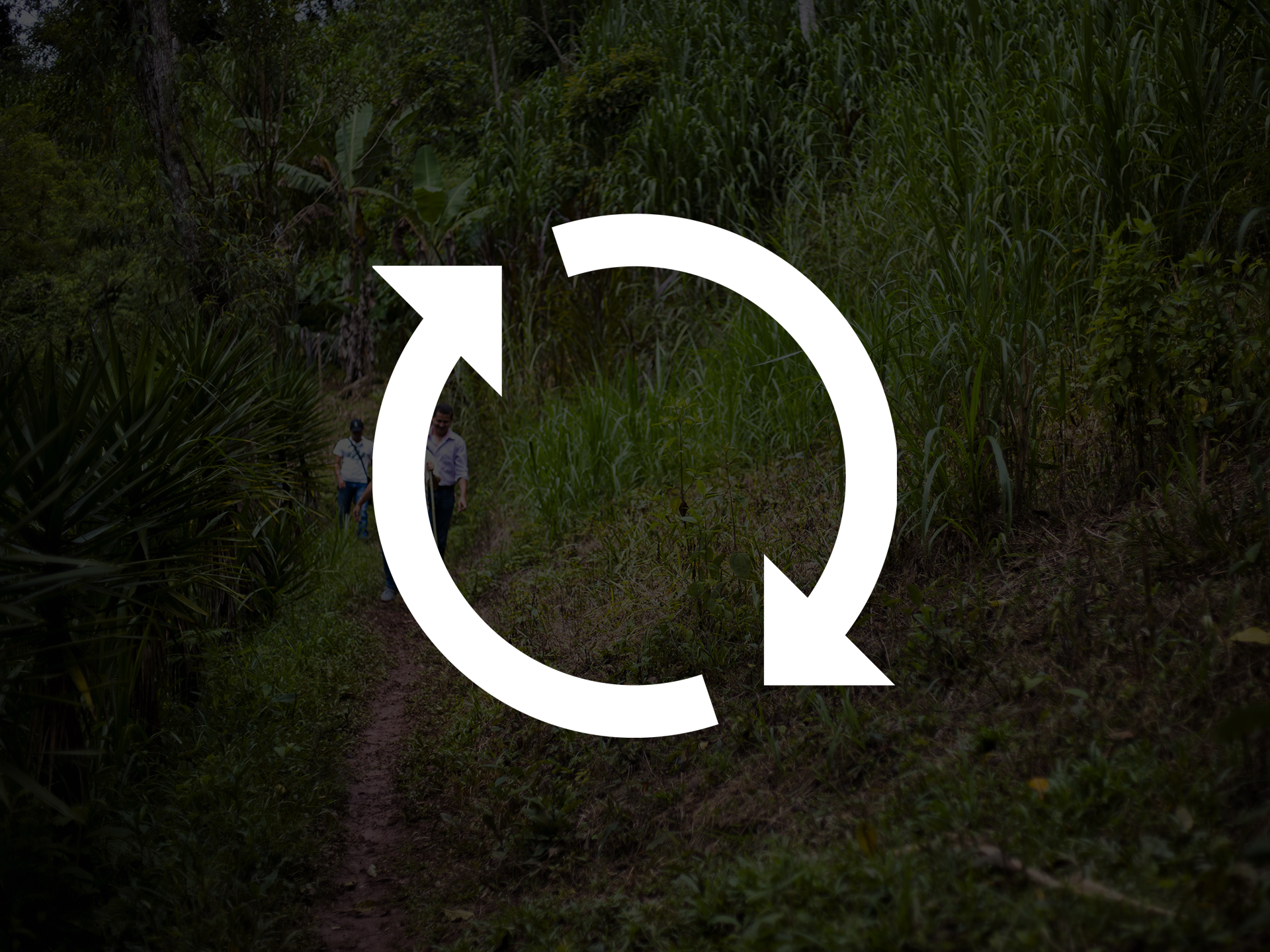 A graphic icon meaning sustainability (two arrows in a circle).