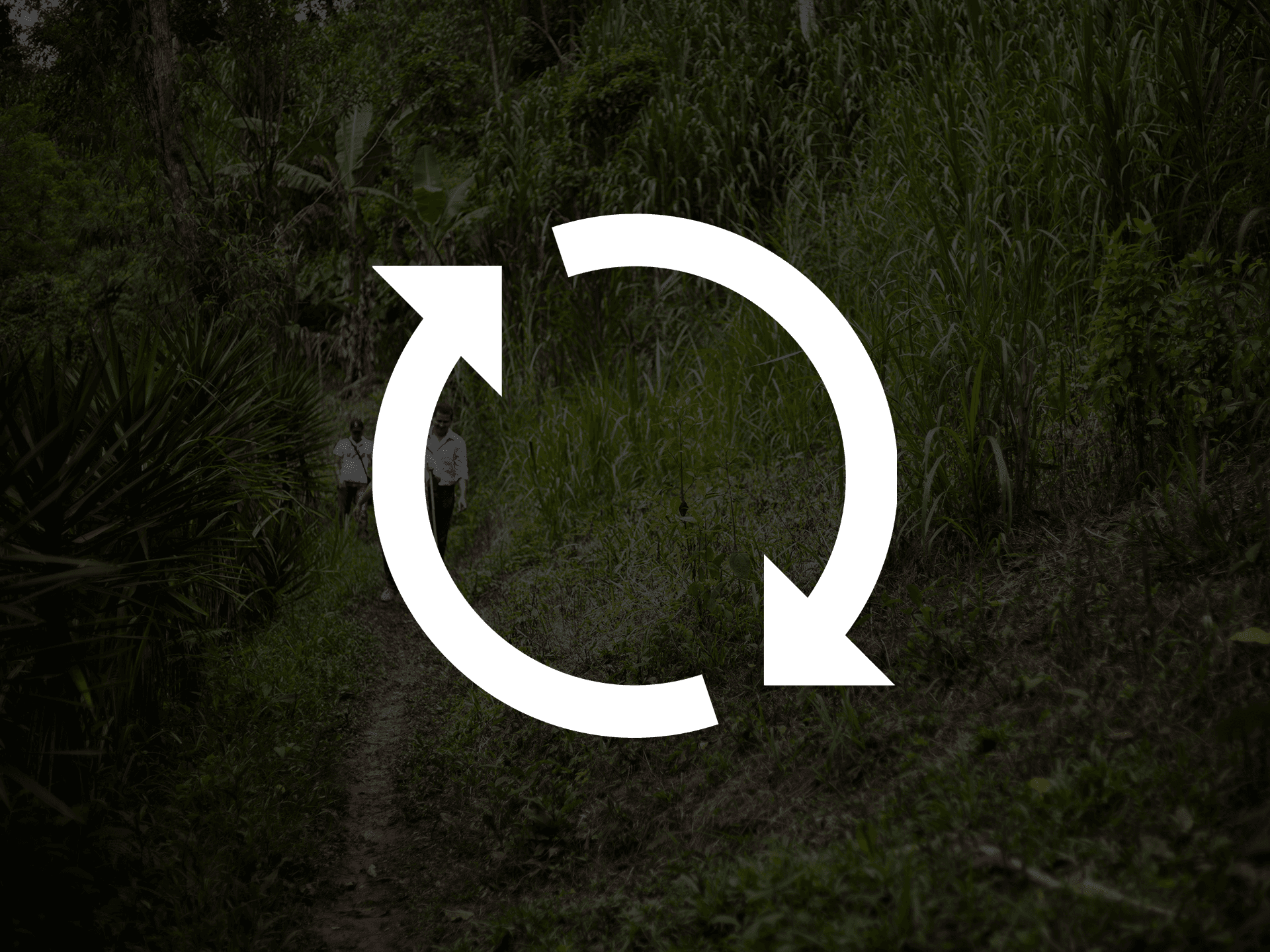 A graphic icon meaning sustainability (two arrows in a circle).