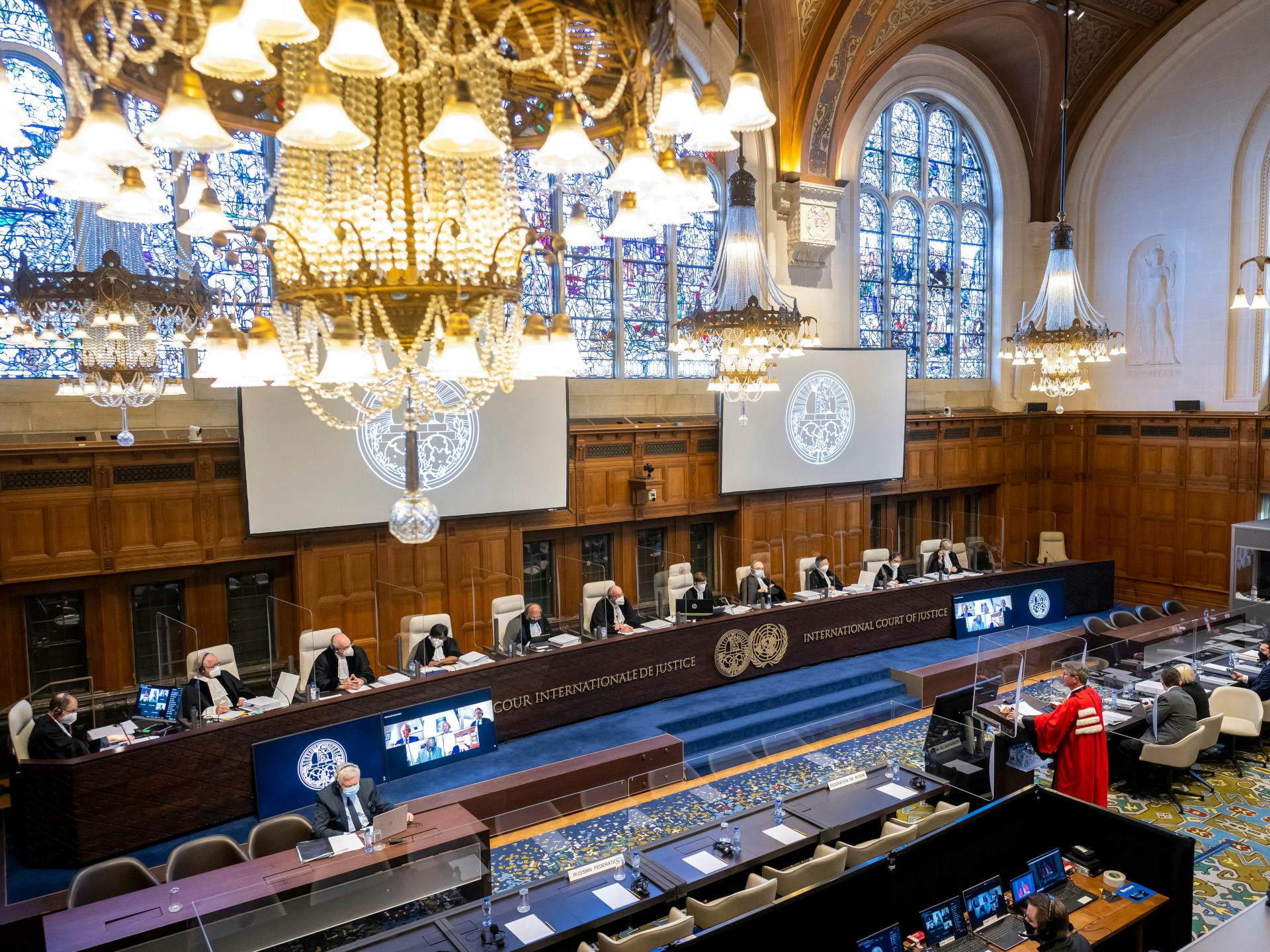 The court room of the International Court of Justice.